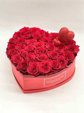 Dream of you box con rose rosse e doppio cuore glitter